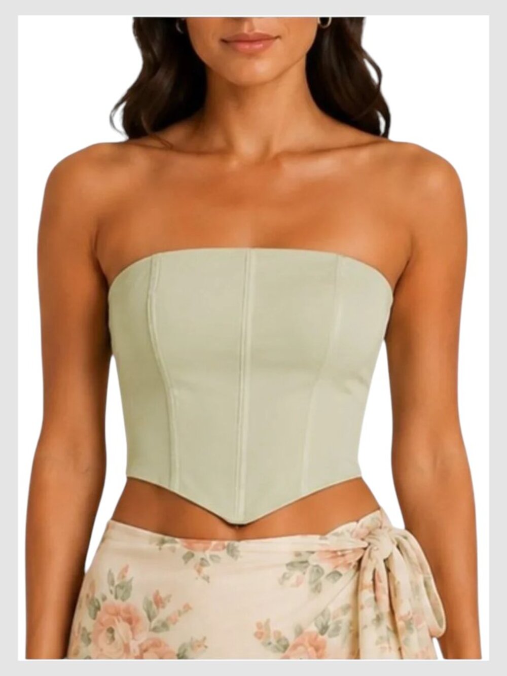 Kendall & Kylie Strapless Bustier Corset Top Sage Green S